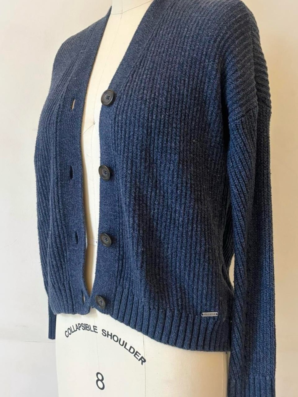 Hollister Dark Navy Ribbed Button-Front Cardigan